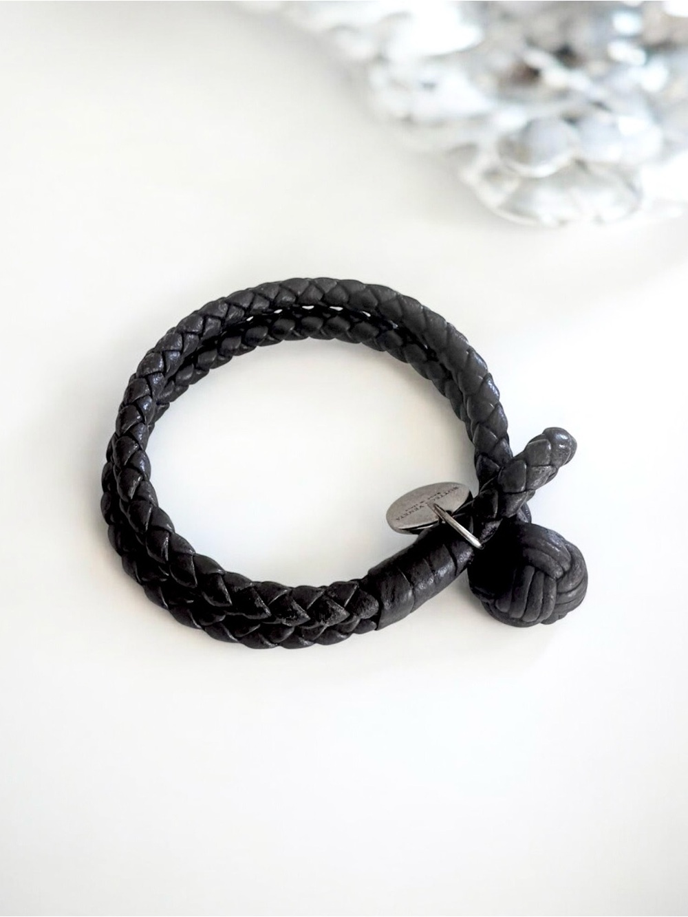 Bottega Veneta Intrecciato Leather Brown Bangle Bracelet